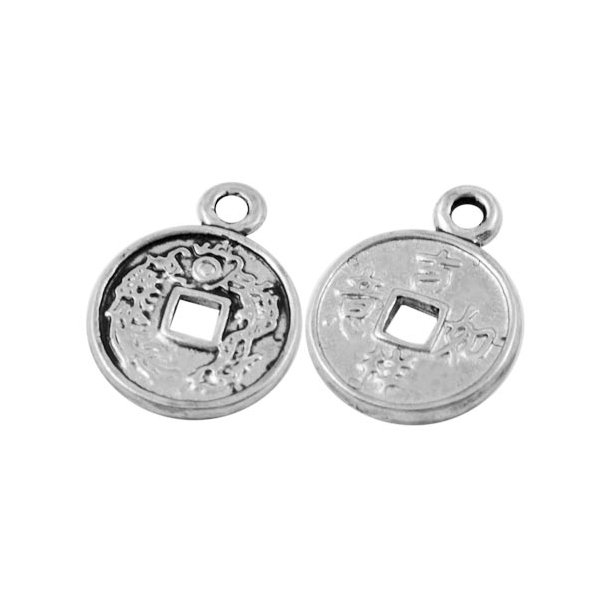 Silver-plated Chinese luck coin with eye, 12.5mm, 6pcs.