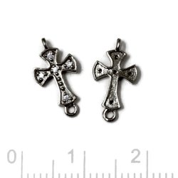 Kreuz mit Zirkonen und zwei &Ouml;sen, schwarzes Silber 14x7,5 mm, 1 Stk