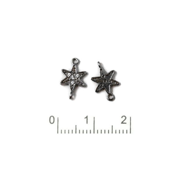 Mellemled, stjerne med zirkonia og to jer, sort slv, 13x8 mm, 1 stk