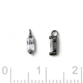 Anhänger mit rechteckig Zirkonia und Öse, schwarzes Silber, 7x2x2,5mm, 2 Stk