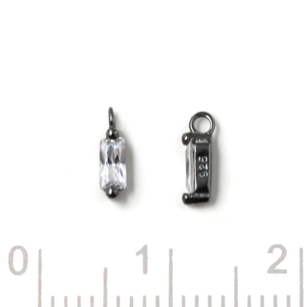 Small pendant with rectangular Zircon, black silver, 7x2x2.5mm, 2pcs