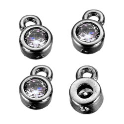 Kleine Anh&auml;nger mit Zirkonia und &Ouml;se, schwarzes messing, 6x4x2 mm, 4 Stk