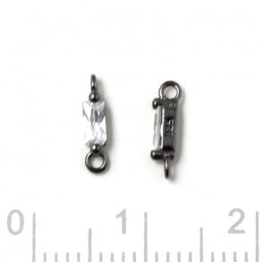 Zwischenstück mit rechteckigem Zirkonia und 2 Ösen, Schwarzes Silber, 9x2x2,5mm, 2 Stk