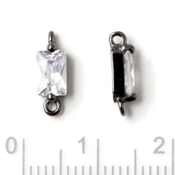 Zwischenst&uuml;ck, rechteckigem Zirkonia mit 2 &Ouml;sen, schwarzes Silber, 11,5x4x3 mm, 2 Stk