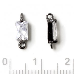 Zwischenstück, rechteckigem Zirkonia mit 2 Ösen, schwarzes Silber, 11,5x4x3 mm, 2 Stk