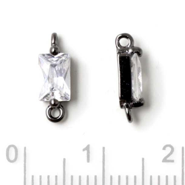 Small link with rectangular Zircon, and 2 loops, black silver, 11,5x4x3mm, 2pcs