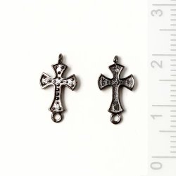 Kreuz mit Zirkonen und zwei &Ouml;sen, schwarzes Silber 14x7,5 mm, 1 Stk
