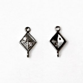 Connector with Cubic Zirkon, diamond-shape with two eyes, black sterlingsilver, 13x7mm, 1pc