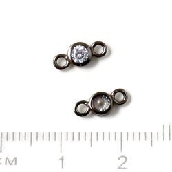 Zwischenst&uuml;ck mit Kristall und zwei &Ouml;sen, schwarzes Silber, 9x4x3mm, 1 Stk.