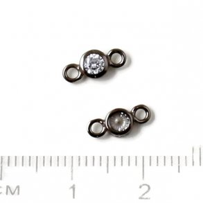 Zwischenstück mit Kristall und zwei Ösen, schwarzes Silber, 9x4x3mm, 1 Stk.
