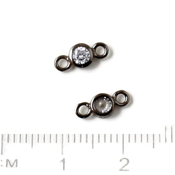 Connector with crystal and two loops, black oxidised silver, 9x4x3mm, 1pc