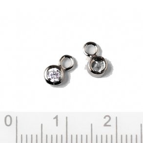 Small pendant with crystal and loop, black silver, 7x4x3mm, 2pcs