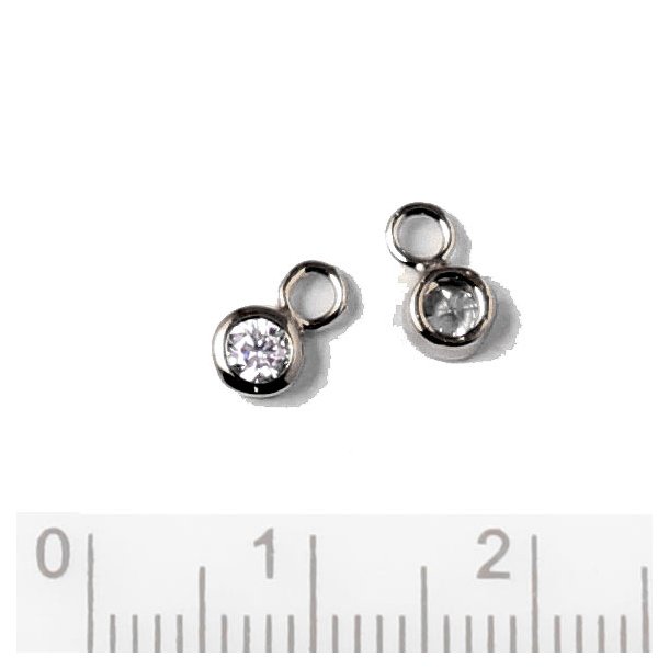 Small pendant with crystal and loop, black silver, 7x4x3mm, 2pcs