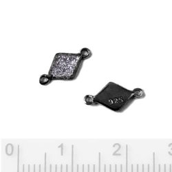 Zwischenst&uuml;ck mit Kristallen, Raute, zwei &Ouml;sen, schwarzes Silber, 2 Stk