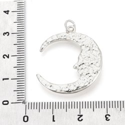Pendant, large crescent moon with face, platinum-plated brass, 30x24.5 mm, 1 pc