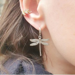 Dragonfly pendant with jumpring, platinum-plated brass, 25x24.5 mm, 2 pcs