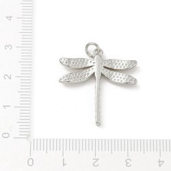Dragonfly pendant with jumpring, platinum-plated brass, 25x24.5 mm, 2 pcs