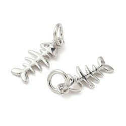 Fish skeleton, pendant with ring, platinum plated brass, 14.5x6.5 mm, 2 pcs