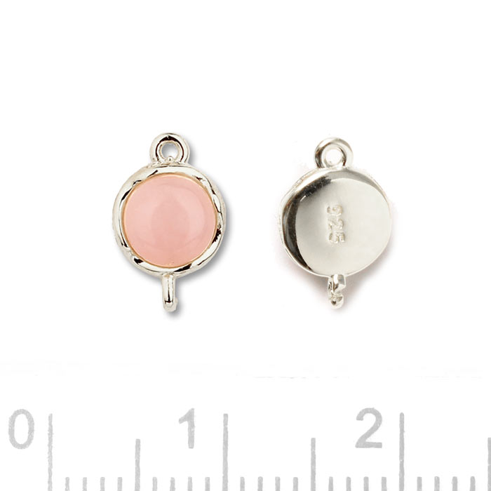 Mellemled, Rund Indfattet Pink Opal, Sølv, 10x6,5 mm, 1 Stk til Smykkefremstilling