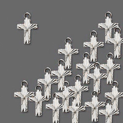 Versilbertes Kreuz, facettiert, mit Öse, 9x7 mm, 6 Stk.