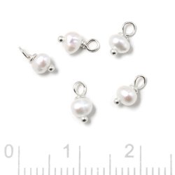 Charm with white 3.5 mm freshwater pearl, silver, 2 pcs