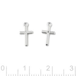 Kleiner Kreuz-Anh&auml;nger mit Zirkon und &Ouml;se, Sterlingsilber, 10,5x6 mm. 2 Stck