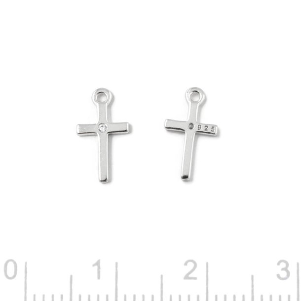 Small cross pendant with zircon and loop, sterlingsilver, 10.5x6 mm. 2 pcs