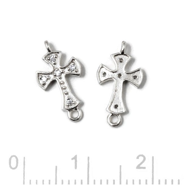Kreuz, Anh&auml;nger mit zwei &Ouml;sen und Zirkonen, silber, 14x7,5 mm, 1 Stk