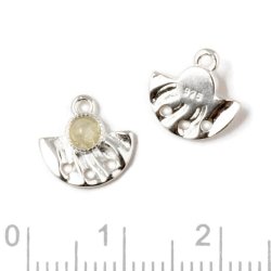 Zwischenglied, F&auml;cher, 3 L&ouml;chern, &Ouml;se und Mondstein, Silber, 10x10 mm. 2 Stk