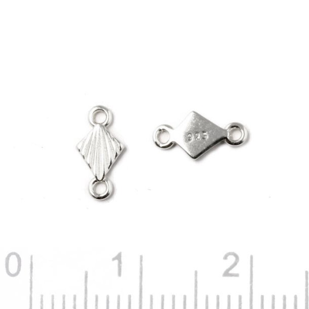 Link, diamond shape with facetted stripes and 2 loops, silver, 8.5x5mm, 2pcs