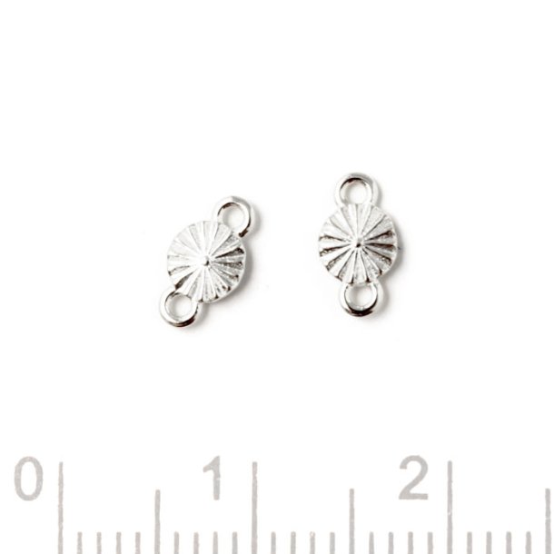 Link, round with sun beam facets and 2 loops, silver, 4x8x1mm, 2pc
