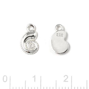 Pendant, sea snail shell with eye, sterling silver, 10x6 mm, 2 pcs