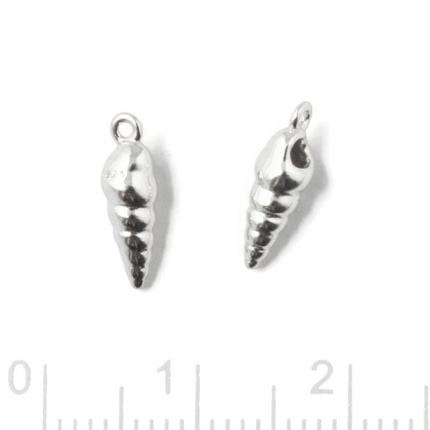 Small sea snail shell, pendant with loop, sterling silver, 12x4 mm, 2 pieces