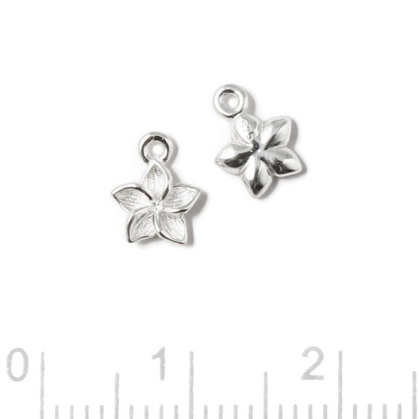 Pendant, small star flower, 1 loop, Sterling silver, 7,4x6x1.8 mm, 2 pcs