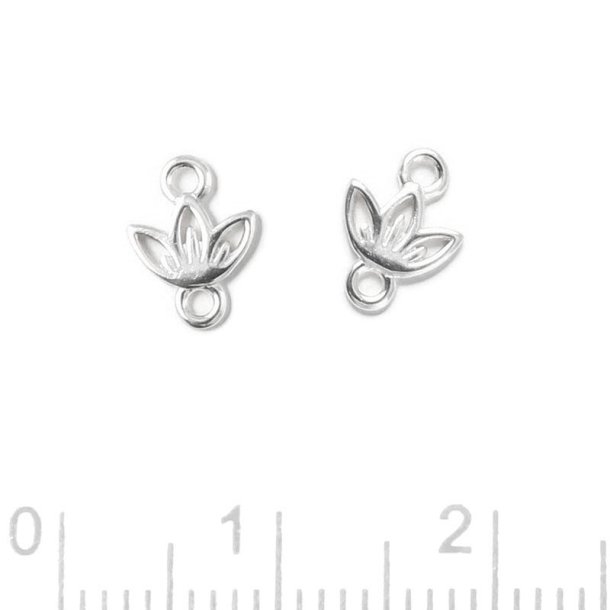 Link, small lotus flower, 2 eyelets, sterlingsilver, 9.5x6x1.8 mm, 2 pcs