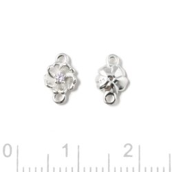 Zwischenglied, kleine Blume mit CZ, 2 sen, Silber, 5,4x8,5x1,8 mm, 2 Stck