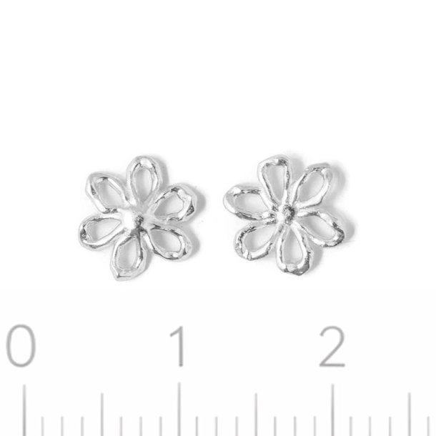 Pendant or link, irregular flower shape, shiny, 925 silver, 8x7.5 mm, 2 pcs