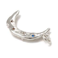 Mondsichel-Anh&auml;nger mit farbigen Zirkonia, platinfarbenes Messing, mit &Ouml;se, 19x12x3 mm, 1 Stk