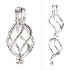 Versilberter Tropfen-Anh&auml;nger, gedrehter Perlenk&auml;fig, 23x11mm f&uuml;r 5-7 mm Perlen, 1 Stk.