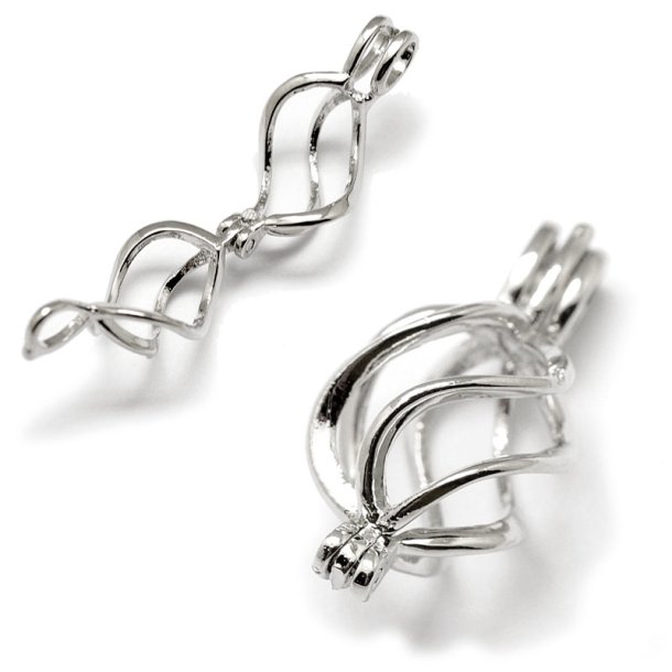 Teardrop shaped pendant, twisted pearl cage, platinum, for 5-7mm beads 23x11mm, 1pc.