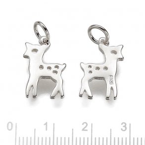 Deer / Bambi charm with 4.5mm loop, silver, 15x9x1mm, 1pc