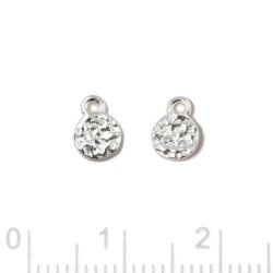 Pendant, hammered coin with eye, silver, 5x7 mm, 2 pcs