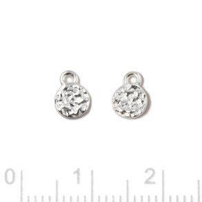 Pendant, hammered coin with eye, silver, 5x7 mm, 2 pcs