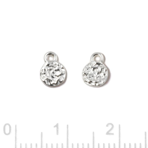 Pendant, hammered coin with eye, silver, 5x7 mm, 2 pcs