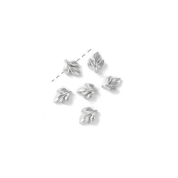 Fig leaf bead, silver plated brass, 8x6mm, 6pcs.