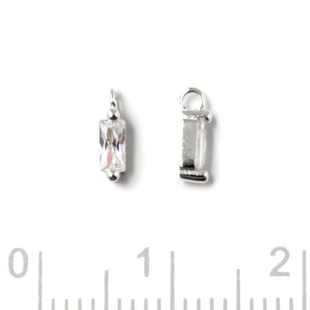 Small pendant with rectangular Zircon, silver, 7x2x2.5mm, 2pcs