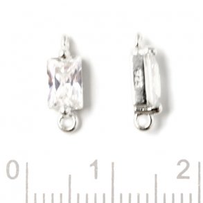 Zwischenstück mit rechteckigem Zirkonia und 2 Ösen, Silber, 11,5x4x3 mm, 2 Stk