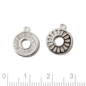 Pendant with Cubic Zirkon, circle with loop, Sterling silver, 14x12mm, 1pc