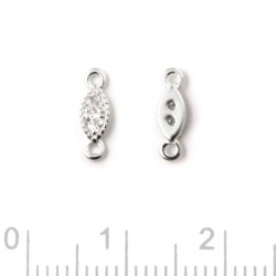 Zwischenst&uuml;ck mit Zirkonia und zwei &Ouml;sen, oval, Silber, 9,5x3x2mm, 2 Stk