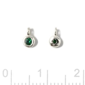 Pendant, round zirconia with loop, emerald green, silver, 5x3x2mm, 2pcs